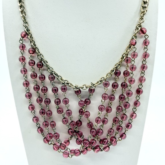 The Unbranded Brand Jewelry - Necklace Vintage Gold Tone Pink Purple Bead Multi Strand Draped Statement Boho